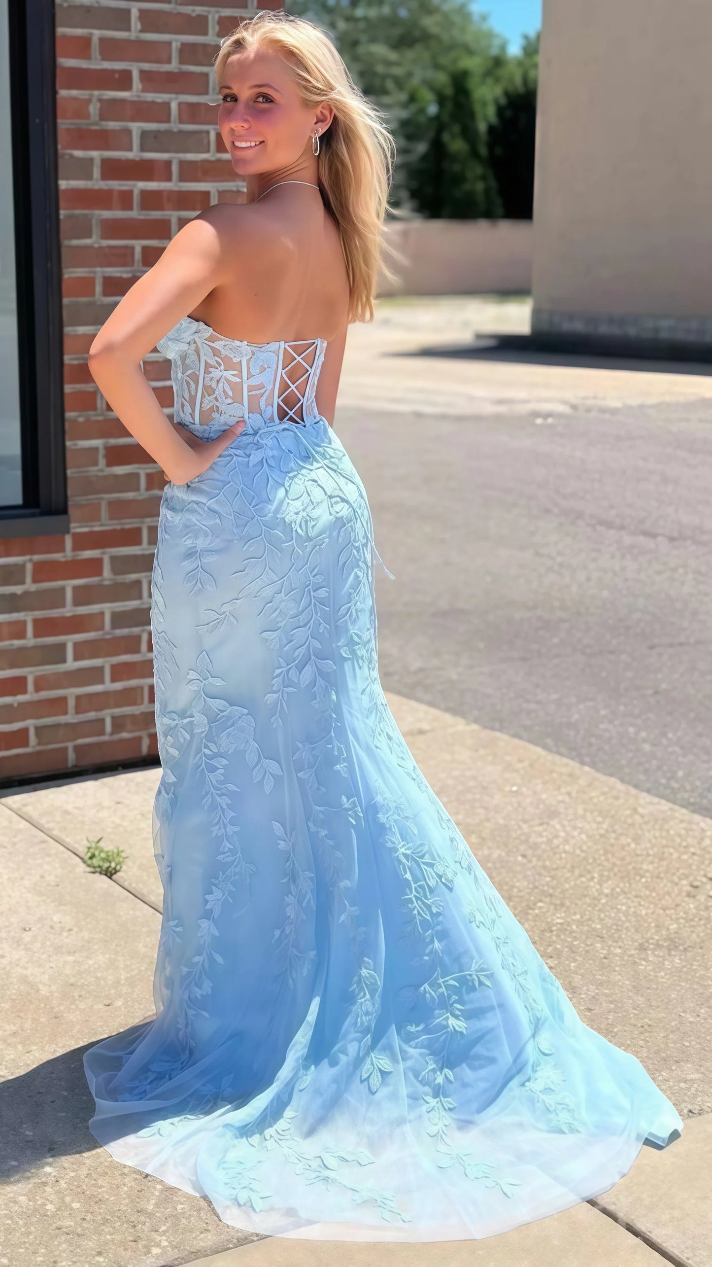 Sweetheart Sky Blue Mermaid Prom Dresses, Appliques Beaded Party Dress, Custom Prom Dresses