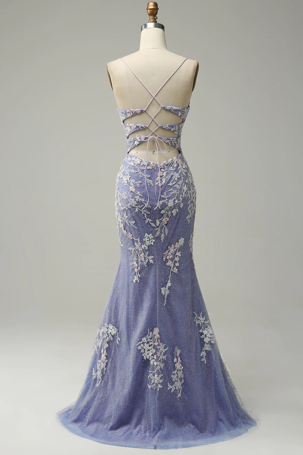 Charming Mermaid V Neck Blue Long Prom Dress With Appliques SH616