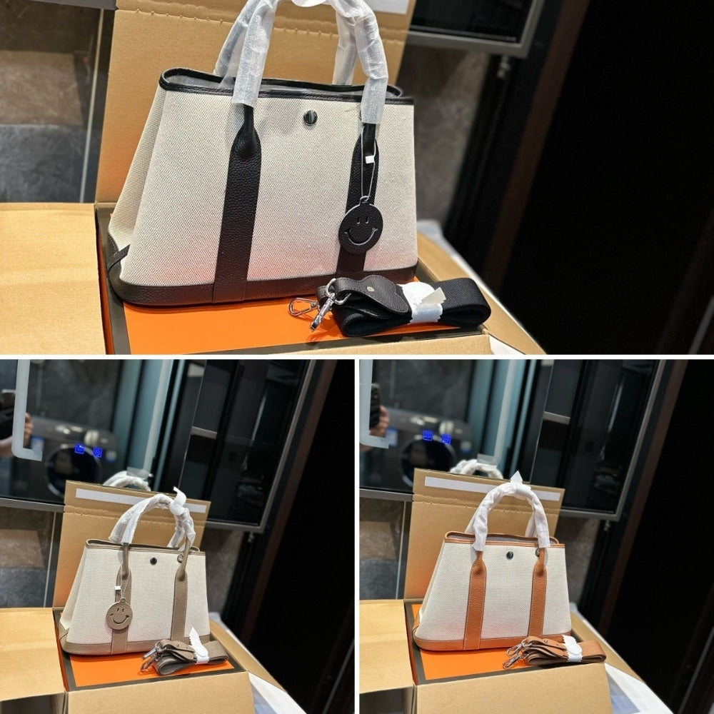 HERMES GARDEN PARTY 30 HANDBAG CANVAS BLACK 30CM