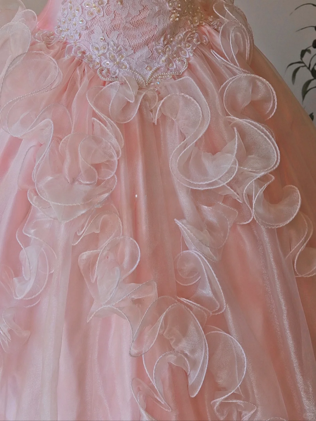Princess Pink Ball Gown Puff Lace Appliques Satin Tulle Prom Dress 18th Birthday Dress SH3896