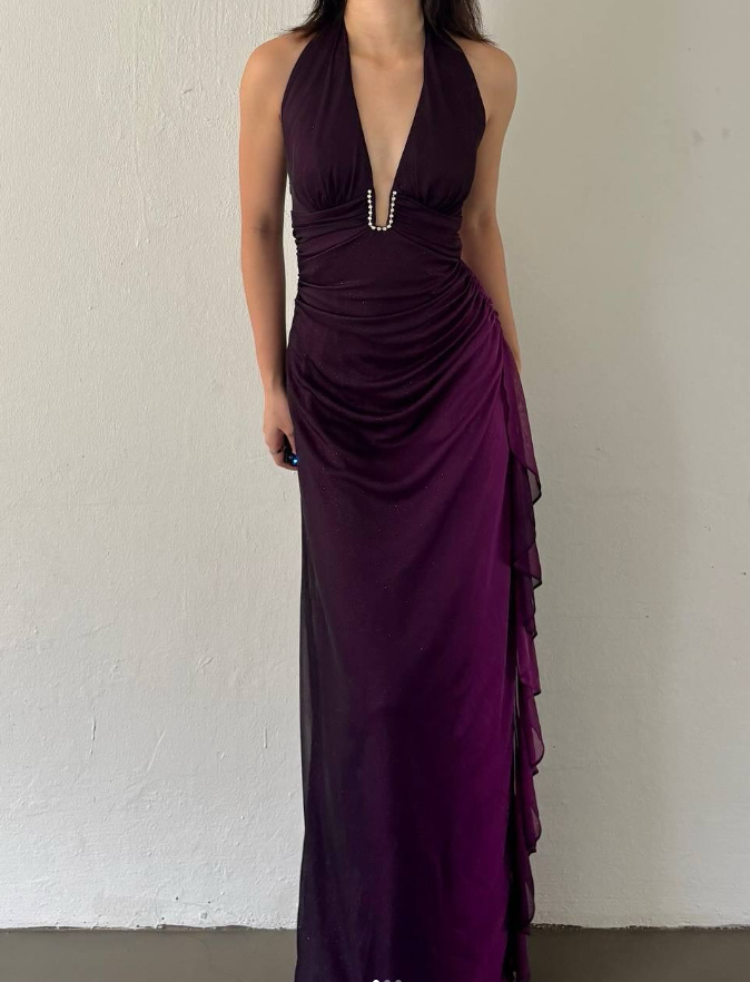 Sexy Sheath Halter Purple Ombre Chiffon Open Back Long Prom Dress Evening Dress SH2609