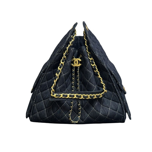 CHANEL 25 MEDIUM BAG SHOULDER HANDBAG DENIM DARK BLUE 40CM