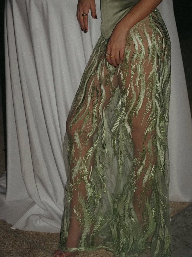 Charming A Line Strapless Green Satin Tulle Prom Dress Evening Dress SH2134