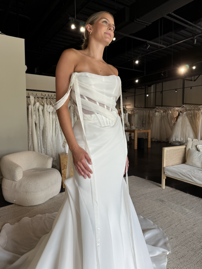 Simple Mermaid Off the Shoulder Corset Chiffon Long Sweep Wedding Dress SH2233