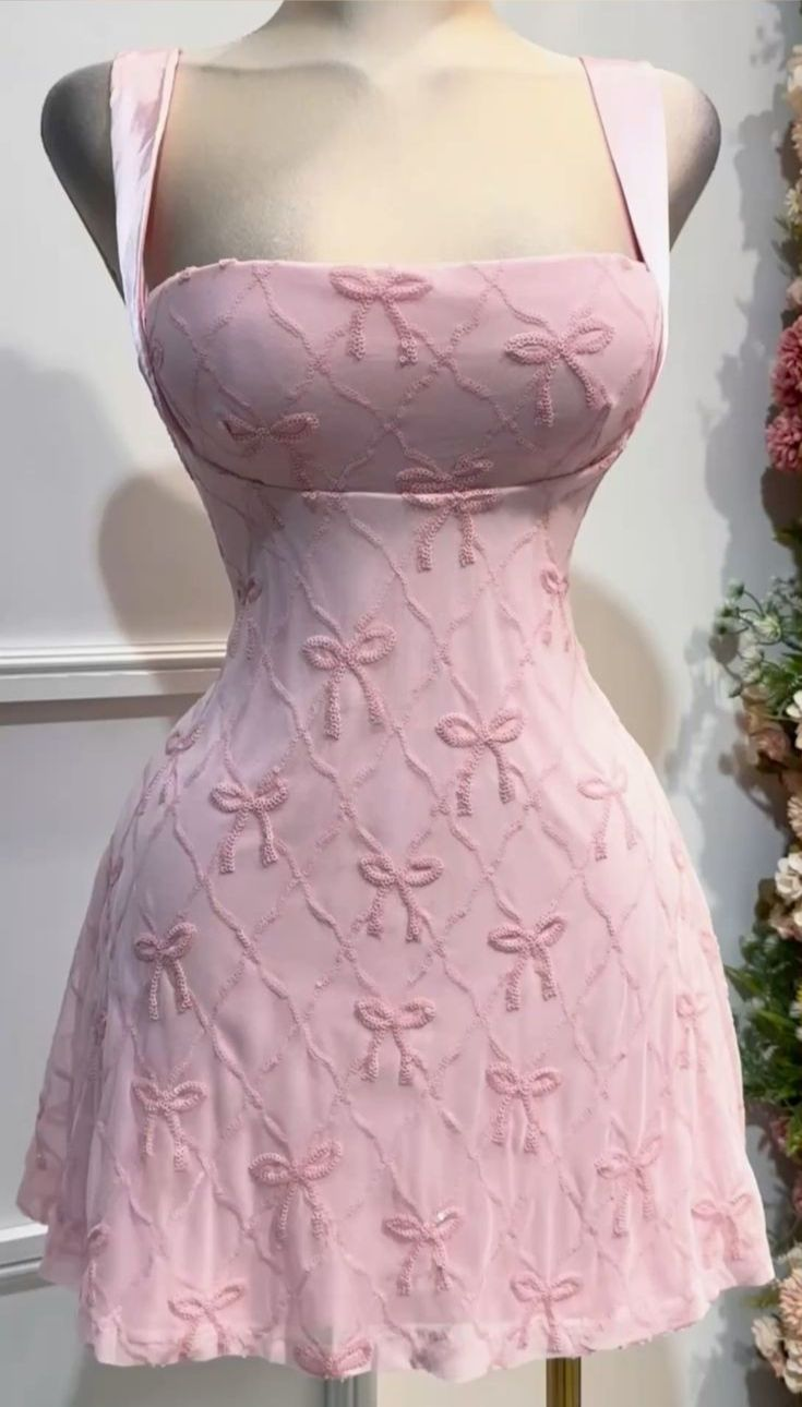 Classy Pink Satin Bow A Line Birthday Dress Cocktail Dress S239