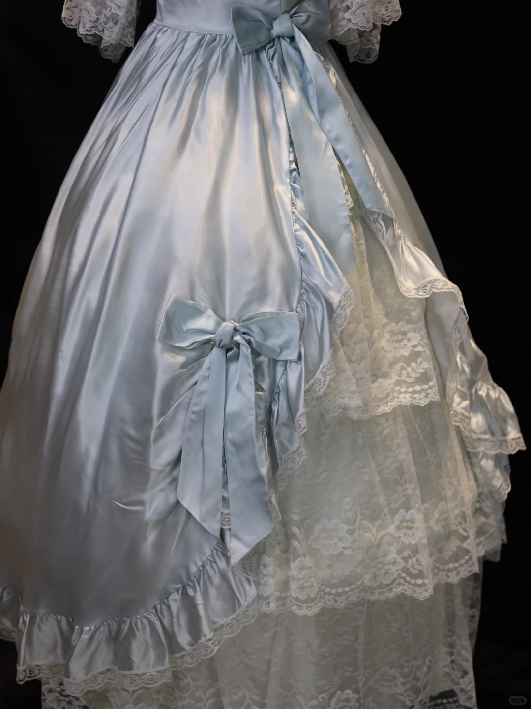 Vintage Bow Ball Gown Puff Layered Lace Satin Prom Dress 16th Birthday Dress SH3863