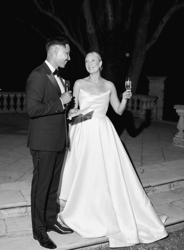 Simple Ball Gown Strapless White Lace Satin Long Wedding Dress SH2044