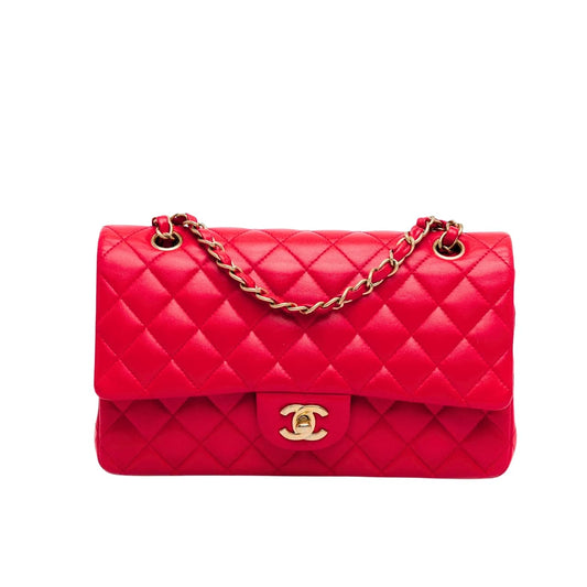 CHANEL MEDIUM CLASSIC DOUBLE FLAP RED GOLD HARDWARE 25CM