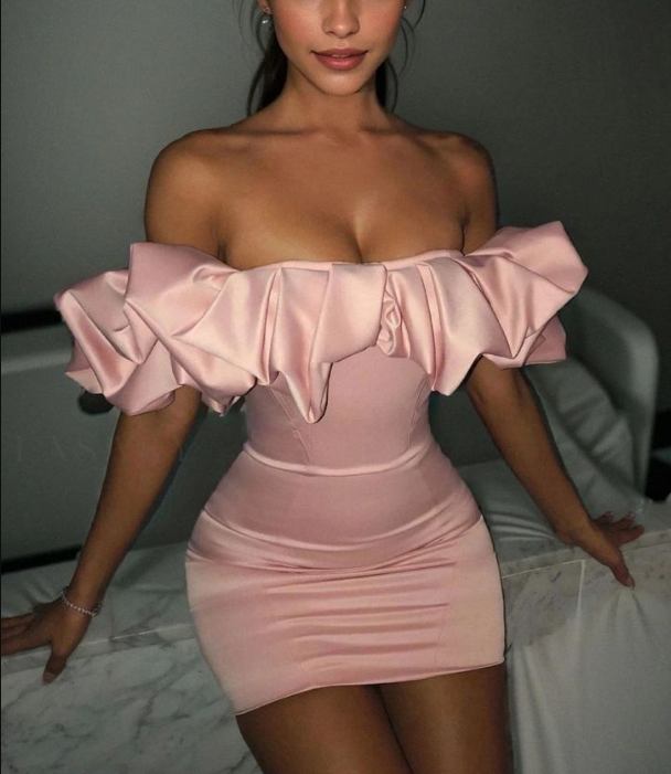 Sexy Off Shoulder Bodycon Cocktail Dress Pink Short Birthday Dress Homecoming Dress S685