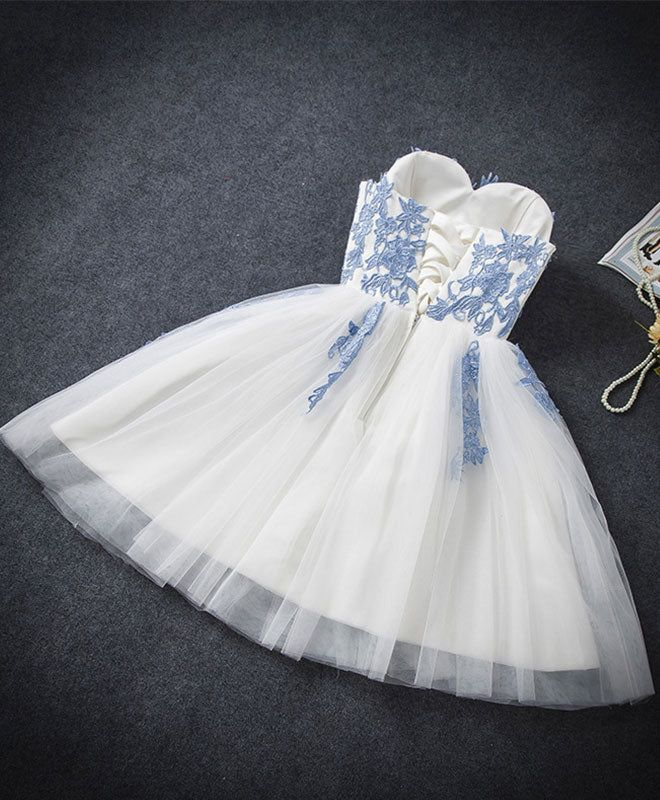 A-line Blue Sweetheart Strapless Appliques Homecoming Dresses SH790