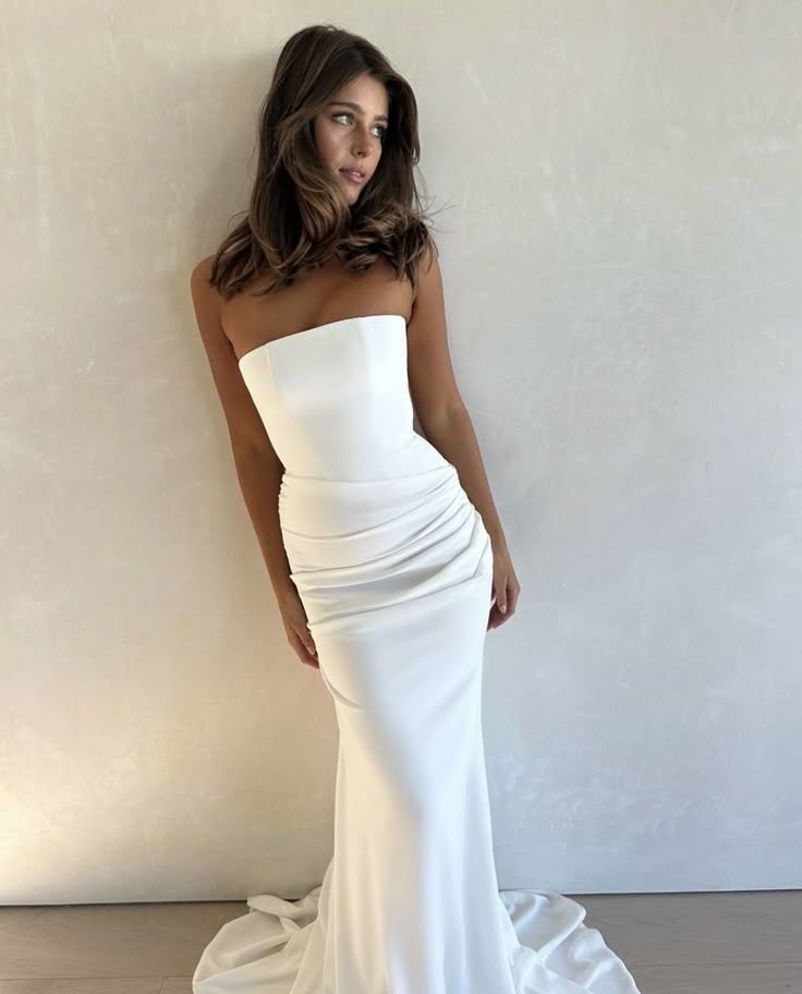 Modest Wedding Dress Sheath Strapless Satin White Long Wedding Dresses Brides Dress Bridal Gowns W0132