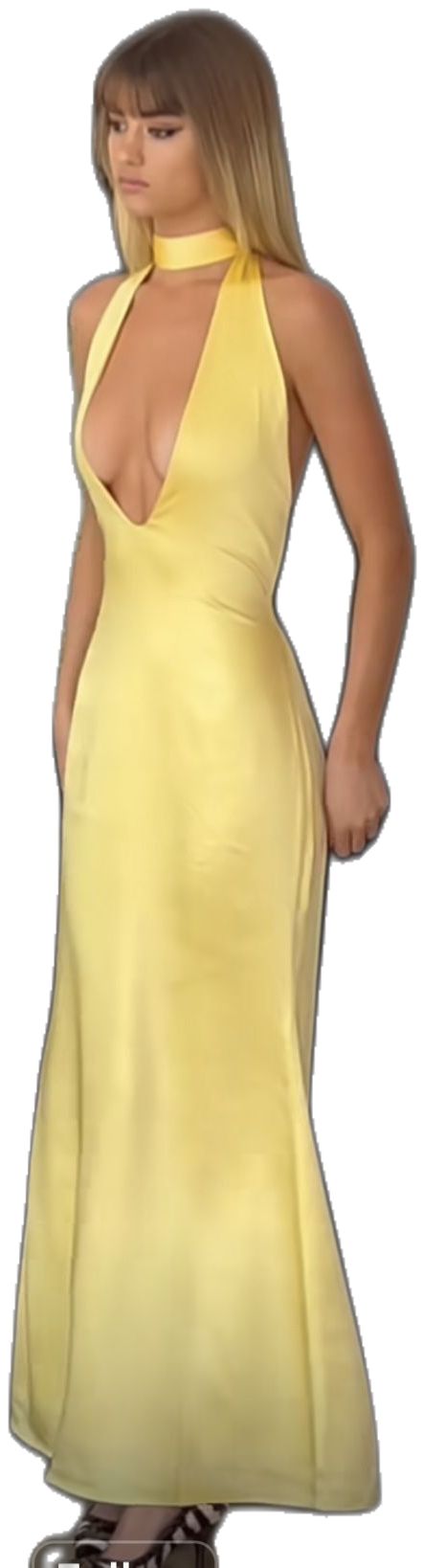 Classy Sheath V Neck Yellow Satin Prom Dresses Formal Summer Wedding Guest Dresses Wedding Guest Outfit W0154
