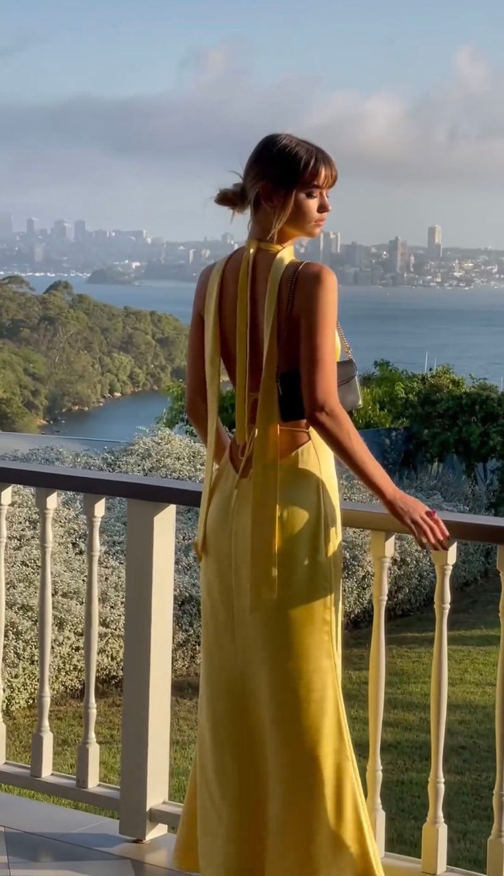 Classy Sheath V Neck Yellow Satin Prom Dresses Formal Summer Wedding Guest Dresses Wedding Guest Outfit W0154