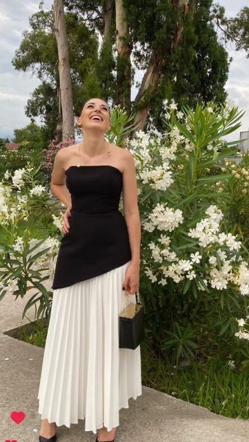 Simple A line Strapless Black 20th Birthday Dress Long Prom Dress Birthday Outfits For Women W0158