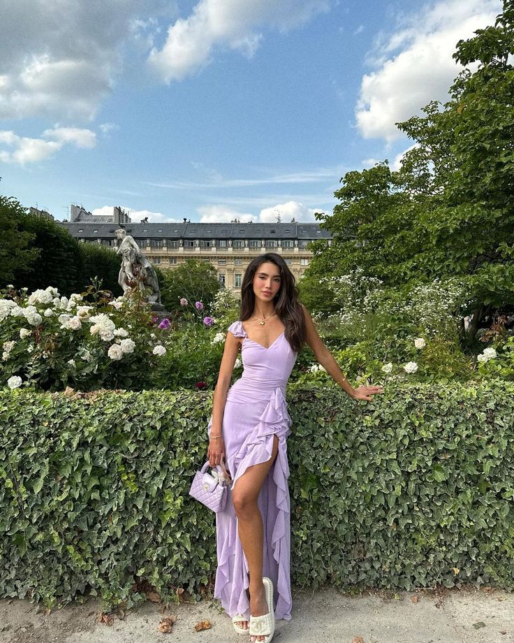 Sexy Sheath Chiffon Lilac Long Prom Dresses Formal Summer Wedding Guest Dresses Wedding Guest Outfit W0168