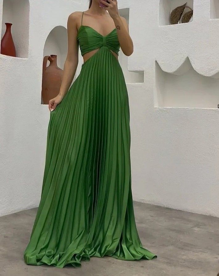 Sexy A line Spaghetti Straps Dark Green Long Prom Dresses Formal Summer Wedding Guest Dresses Wedding Guest Outfit W0205