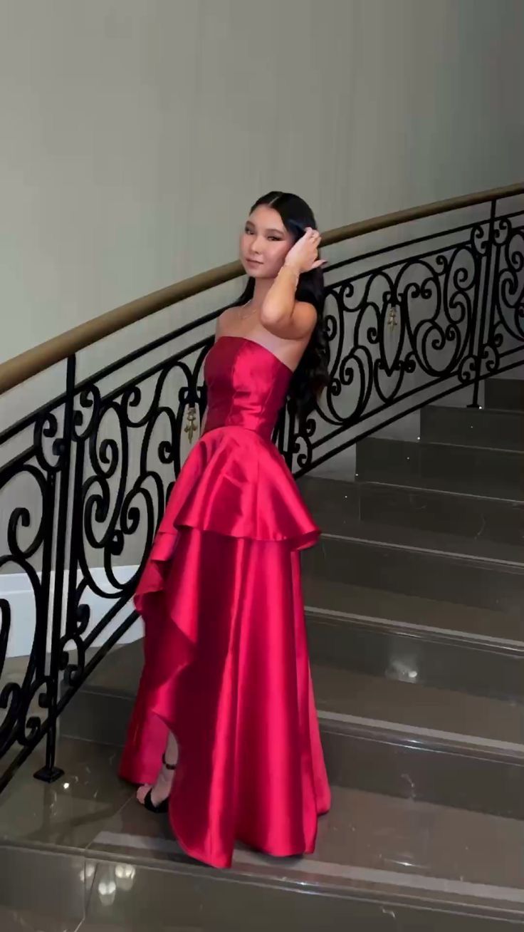 Elegant A line Strapless Satin Prom Dresses Formal Summer Wedding Guest Dresses Wedding Guest Outfit W0232