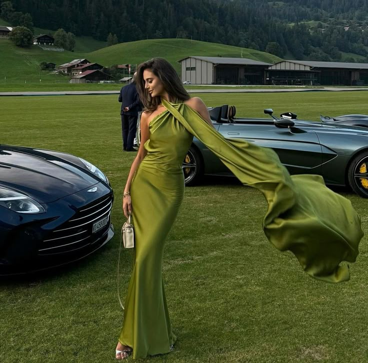 Classy Sheath One Shoulder Green Satin Long Prom Dresses Formal Summer Wedding Guest Dresses Wedding Guest Outfit W0260