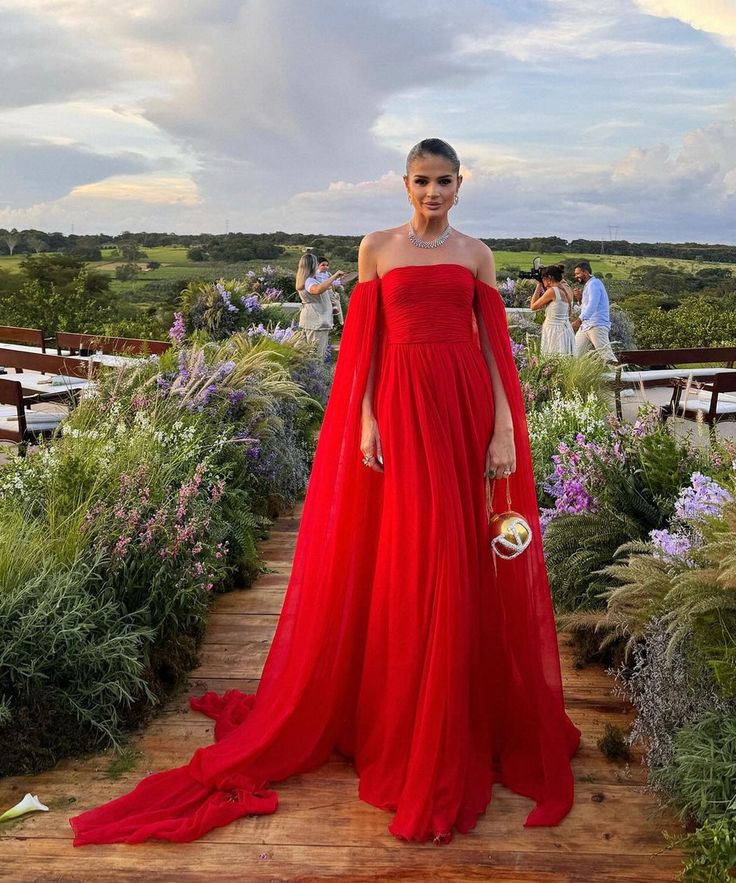 Classy A line Off The Shoulder Red Chiffon Long Prom Dresses Formal Summer Wedding Guest Dresses Wedding Guest Outfit W0272