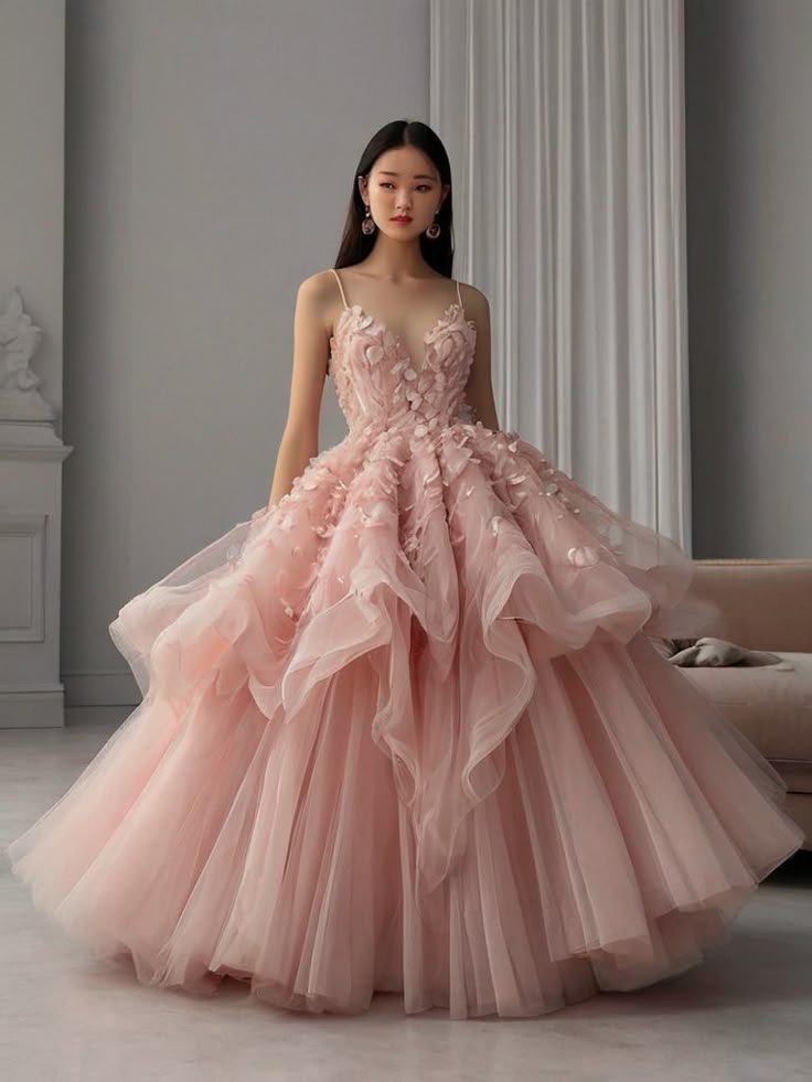 Unique Ball Gown Spaghetti Straps Pink Flowers Long Quinceanera Dresses Sweet 16 Dress Formal Vestido De 15 Anos W0301
