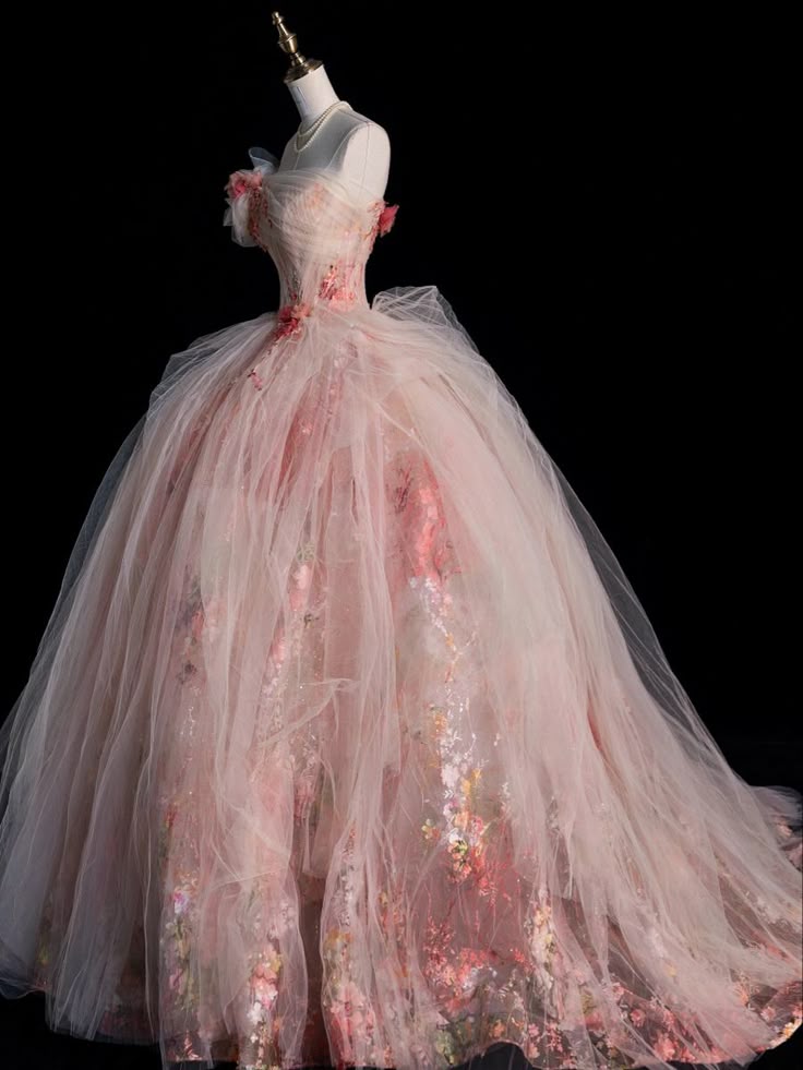 Unique Ball Gown Strapless Pink Flowers Long Quinceanera Dresses Sweet 16 Dress Formal Vestido De 15 Anos W0305