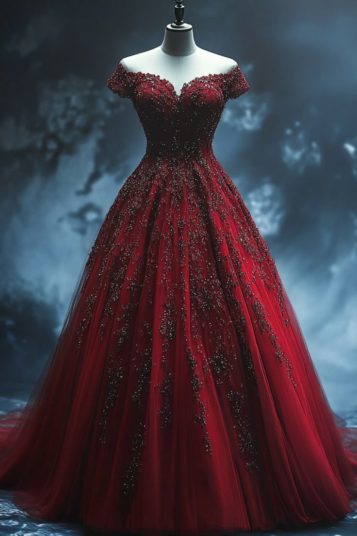 Pretty Ball Gown Off The Shoulder Burgundy Tulle Long Quinceanera Dress Formal Gown Vestido De 15 Anos Sweet 16 Dress W0316