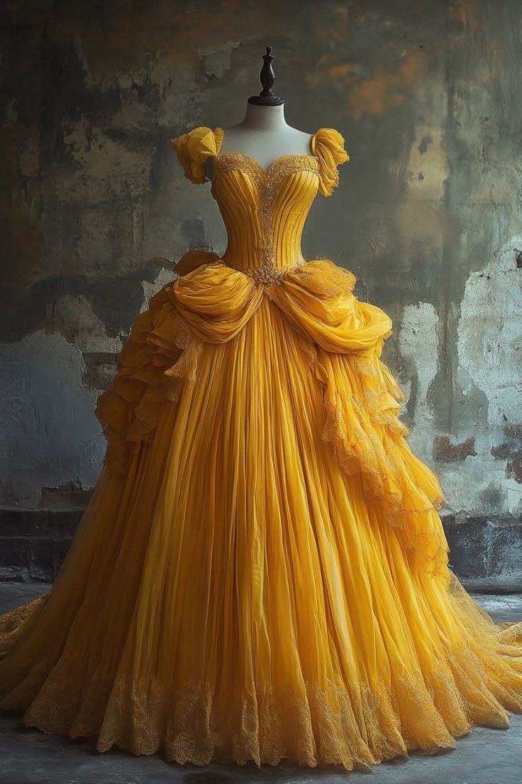 Pretty Ball Gown Sweetheart Yellow Tulle Long Quinceanera Dress Formal Gowns Vestido De 15 Anos Sweet 16 Dress W0319