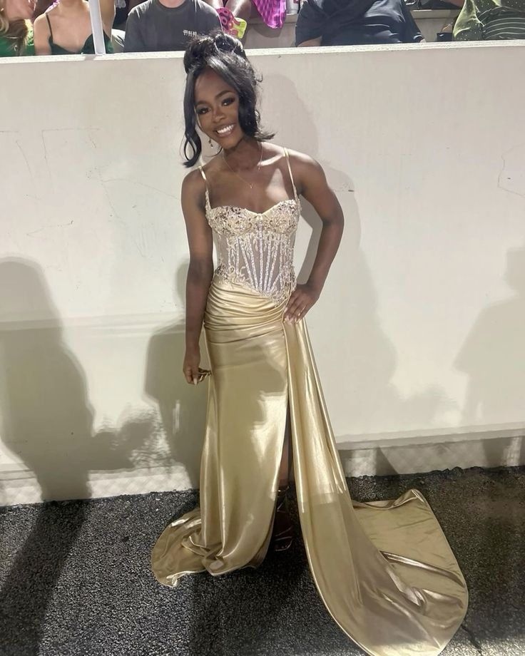 Sexy Mermaid Spaghetti Straps Champagne Sleeveless Prom Dresses Party Dress Summer Black Girls Birthday Outfits Birthday Dresses W0600