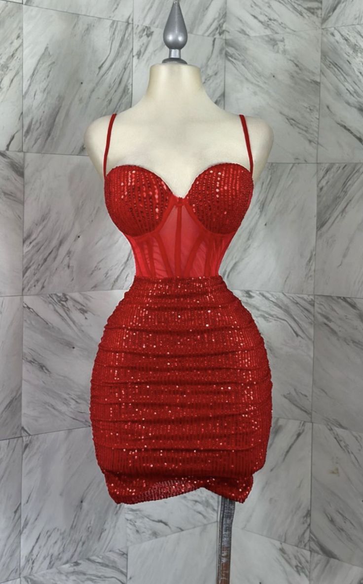 Cute Sheath Spaghetti Straps Sequin Short Summer Red 18th Birthday Dresses Hoco Dress Mini 21st Birthday Outfit Cocktail Dresses W0521