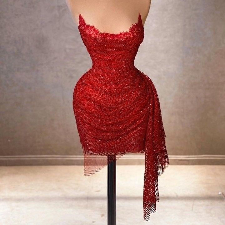 Pretty Sheath Strapless Red Sequin Summer 16th Birthday Dresses For Teens Hoco Dress Mini 21st Birthday Outfit Cocktail Dresses For Women W0562
