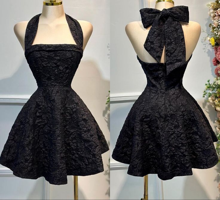 Pretty A line Halter Little Black Dress Floral Lace Summer 16th Birthday Dresses For Teens Hoco Dress Mini 18th Gold Birthday Outfit Cocktail Dresses For Women W0570
