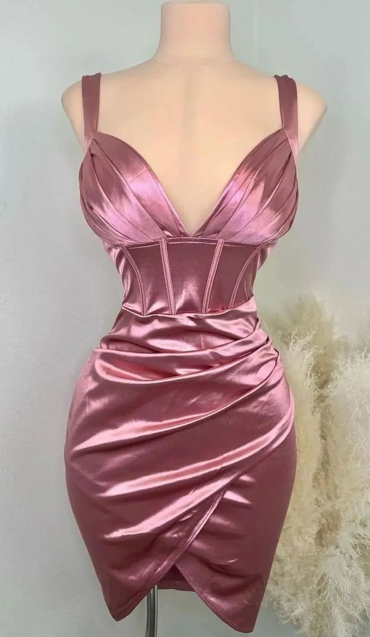 Trendy Sheath Straps Pink Satin Formal Short 8th Grade Homecoming Dress Summer Middle School Hoco Dresses Cocktail Dress Birthday Outfits W0596