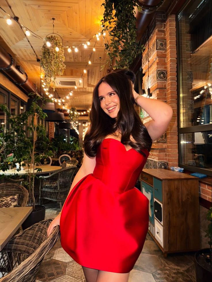 Cute A line Sweetheart Satin Red Short Balloon Homecoming Dress Summer Middle School Formal Baddie Hoco Dresses Cocktail Dress Birthday Outfits W0630