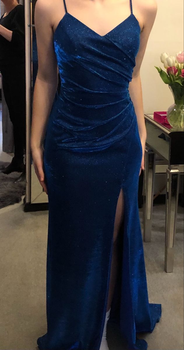 Classy Mermaid Spaghetti Straps Royal Blue Slit Long Prom Dresses Formal Gown Summer Wedding Guest Dress Wedding Outfits For Guest W0656