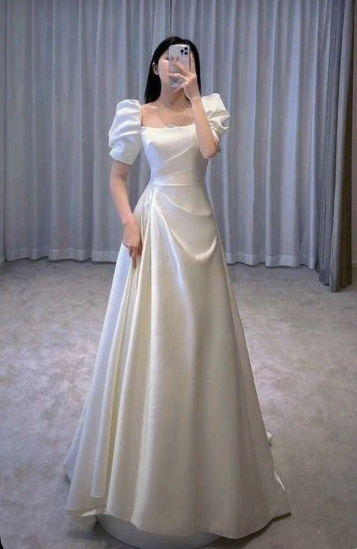 Vintage Wedding Dress A line Square Neck Short Sleeves White Summer Beach Long Wedding Dresses Bridal Gowns W0710