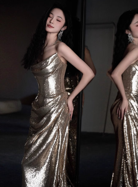Modest Mermaid Strapless Champagne Sequins Formal Gown 20th Birthday Dress Prom Dresses Backless 18th Birthday Outfits W0723