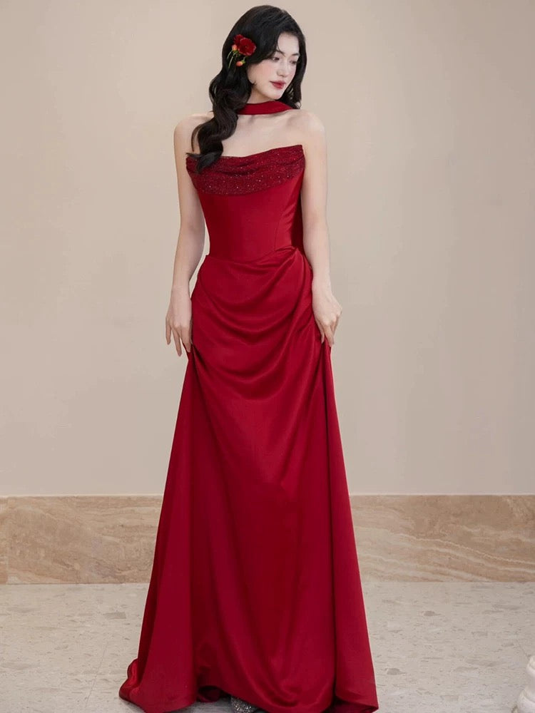 Classy Sheath Sweetheart Red Long Prom Dresses Formal Gown Summer Wedding Guest Dress Wedding Outfits For Guest W0732