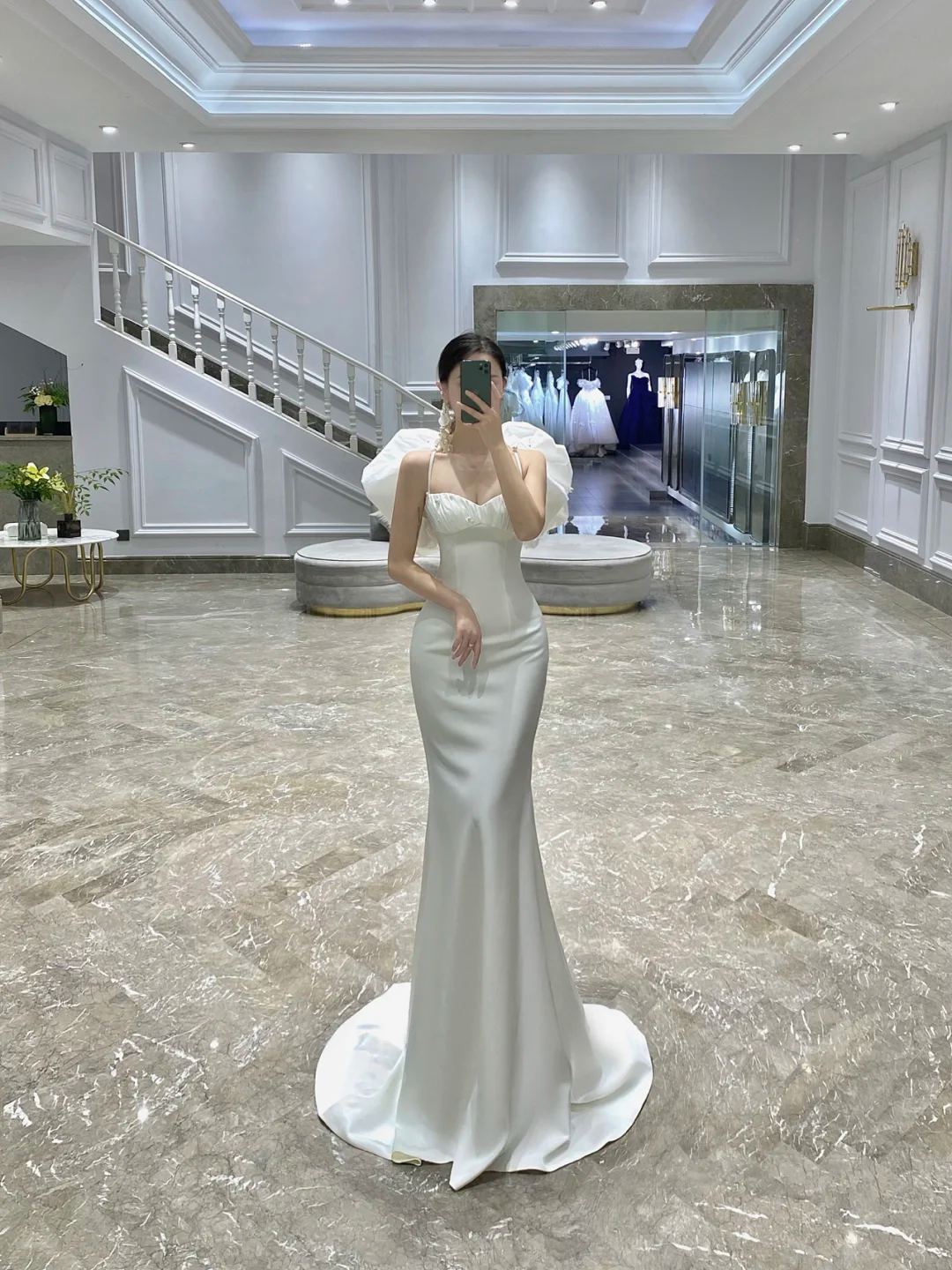 Dreamy Wedding Dress Mermaid Spaghetti Straps White Satin Summer Long Wedding Dresses Bridal Gowns W0740