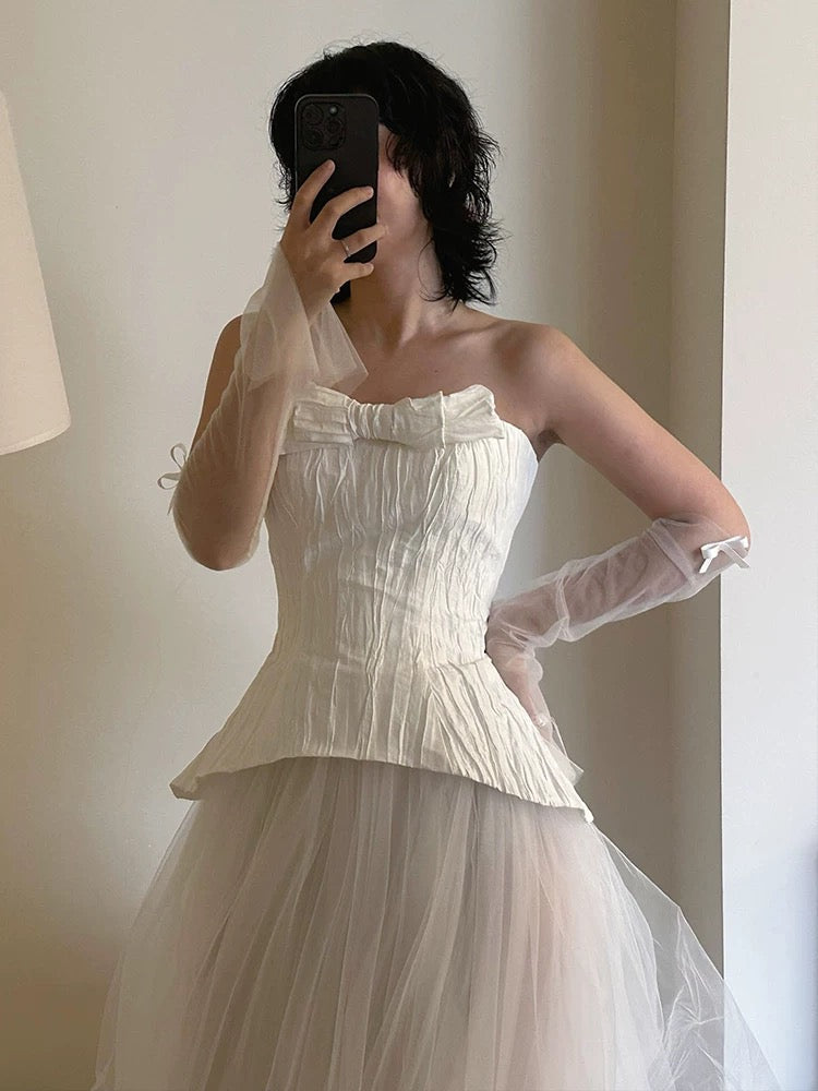 Dreamy Wedding Dress Ball Gown Strapless White Tulle Summer Long Wedding Dresses Bridal Gowns W0741