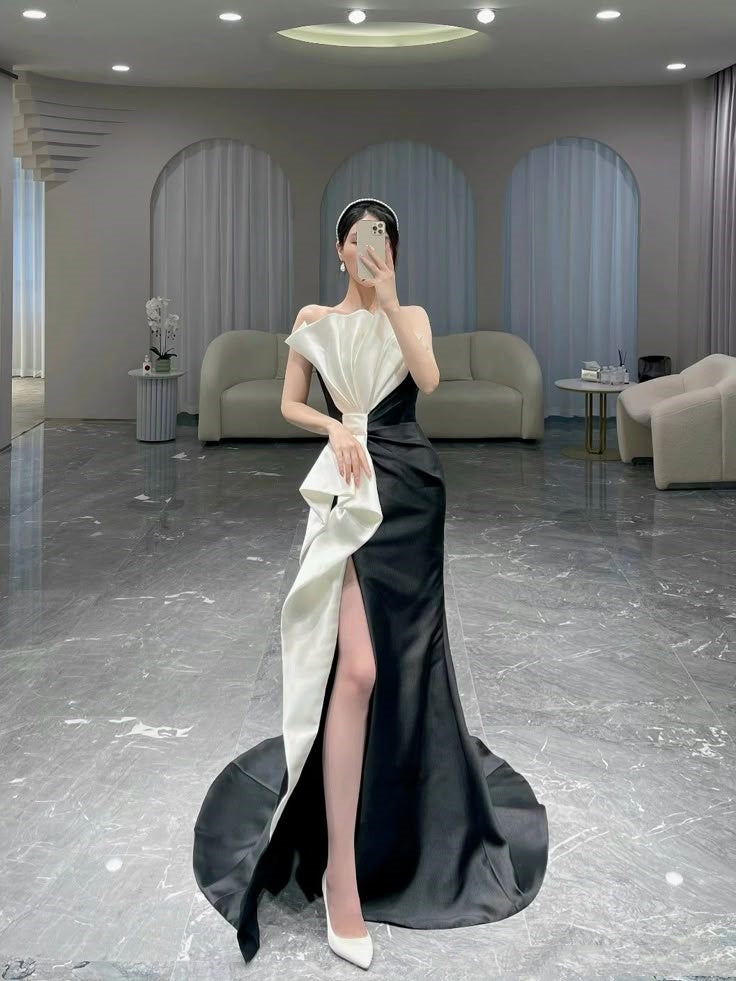 Elegant Mermaid Strapless Satin Black Long Prom Dresses Party Dress Summer 20th Birthday Outfits 18th Birthday Dresses W1031