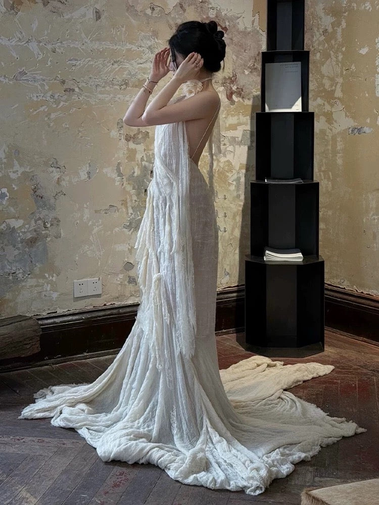 Vintage Wedding Dress A Line Spaghetti Straps Ivory Summer Beach Long Wedding Dresses Bridal Gowns W0800