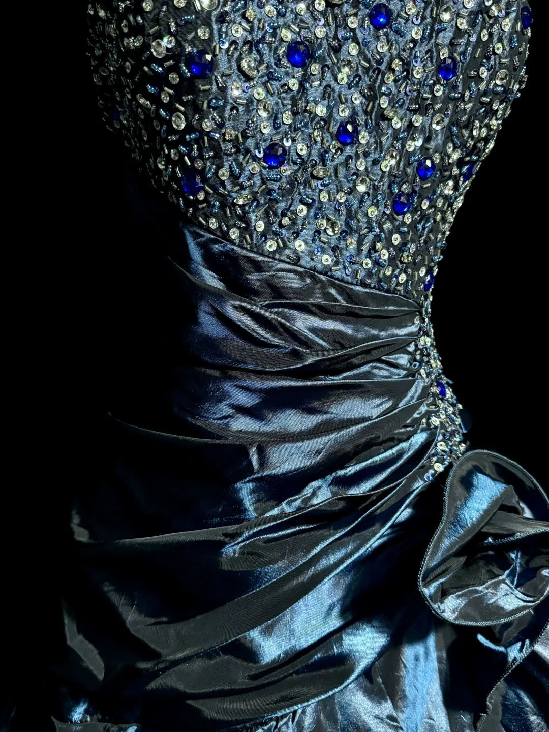 Vintage Mermaid Sweetheart Navy Blue Taffeta Long Prom Dresses Party Dress Birthday Outfits Graduation Dresses W838