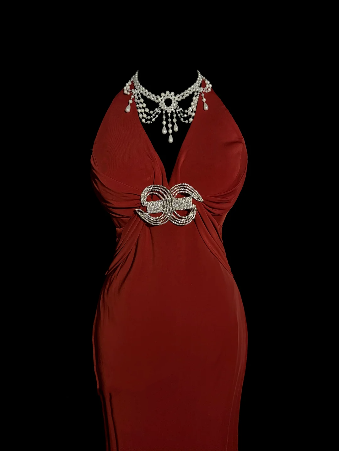 Vintage Mermaid V Neck Red 1950s Retro Classy Chiffon Long Prom Dresses Party Dress 21st Birthday Outfits Graduation Dresses W858