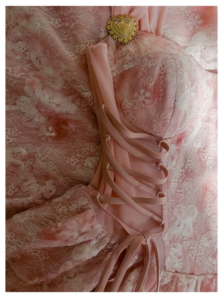 Elegant A line Square Pink Lace Sleeveless Chiffon Long Evening Party Gowns Evening Formal Dresses Prom Dress W886