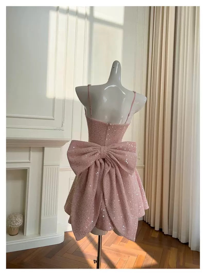 Pretty Ball Gown Square Neck Pink Sequin Summer 16th Birthday Dresses For Teens Hoco Dress Mini 18th Birthday Outfit Cocktail Dresses For Women W908