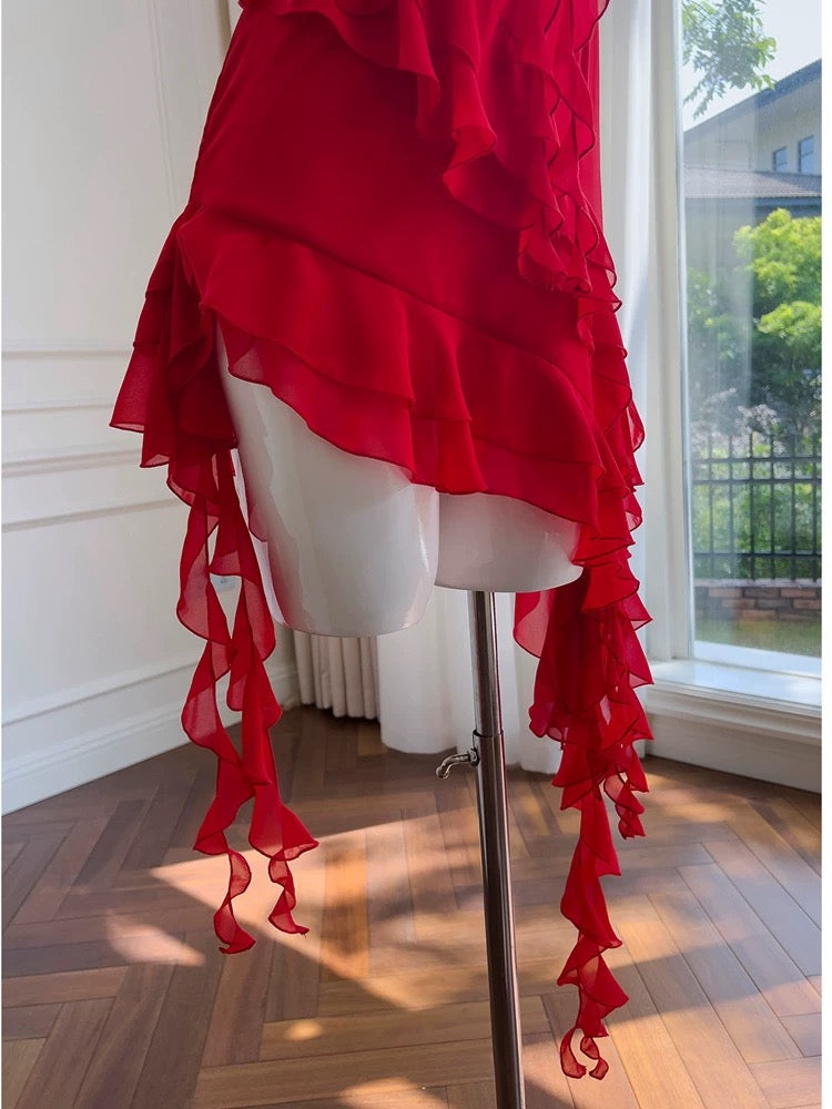 Pretty Sheath Spaghetti Straps Red Chiffon Short 8th Grade Homecoming Dress Summer Middle School Hoco Dresses Cocktail Dress Birthday Outfits W988