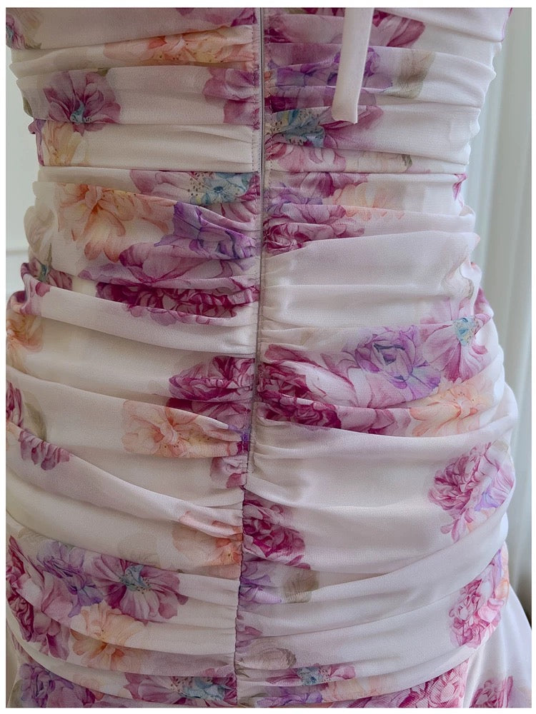 Pretty Sheath Halter Floral Chiffon Ruffles Short 8th Grade Homecoming Dress Summer Middle School Hoco Dresses Cocktail Dress Birthday Outfits W989