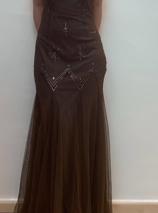 Vintage Mermaid Spaghetti Strap Sequins Brown Chiffon Prom Dress Evening Dress SH2185