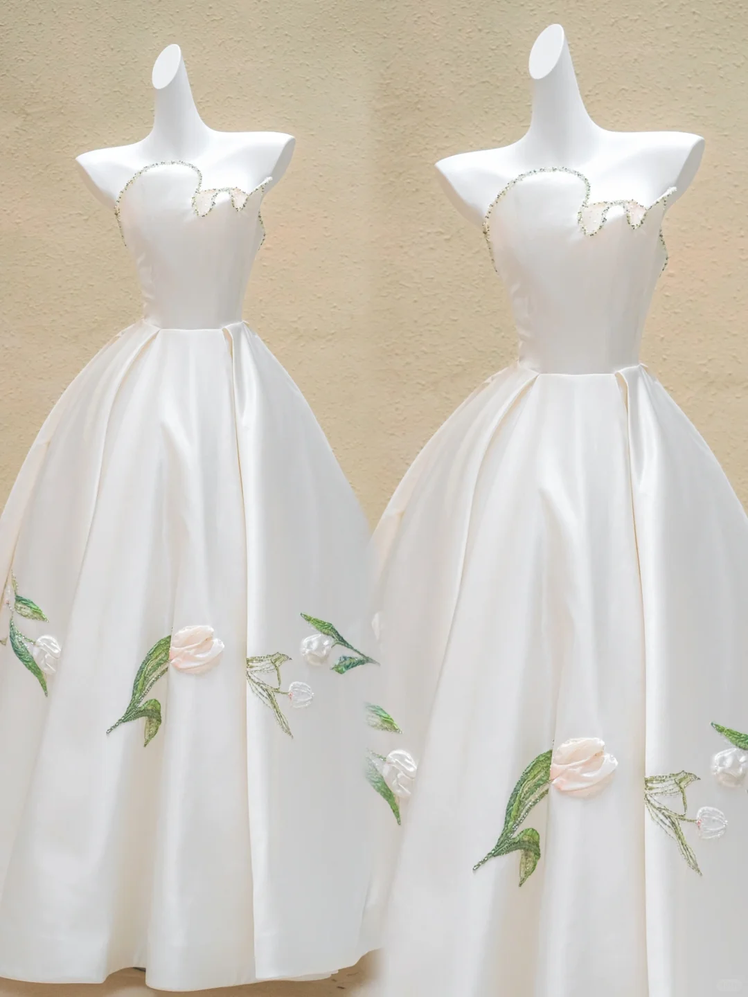 Pretty Wedding Dress Ball Gown Strapless Satin White Long Wedding Dresses Bridal Gowns WD002