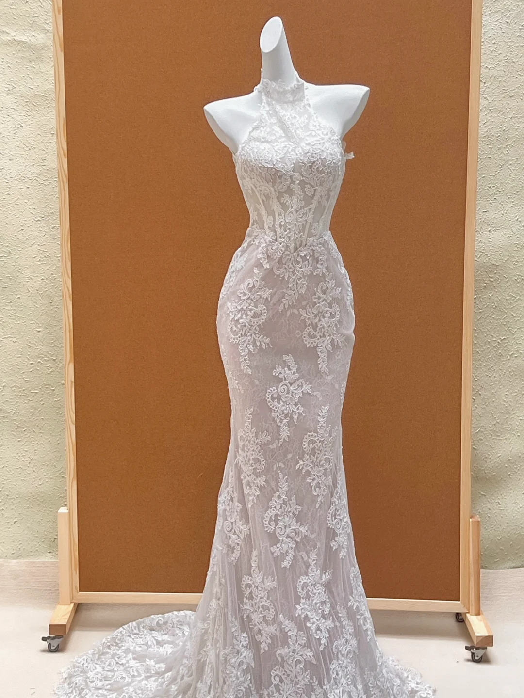Pretty Wedding Dress Mermaid High Neck Lace Long White Wedding Dresses Bridal Gowns WD006